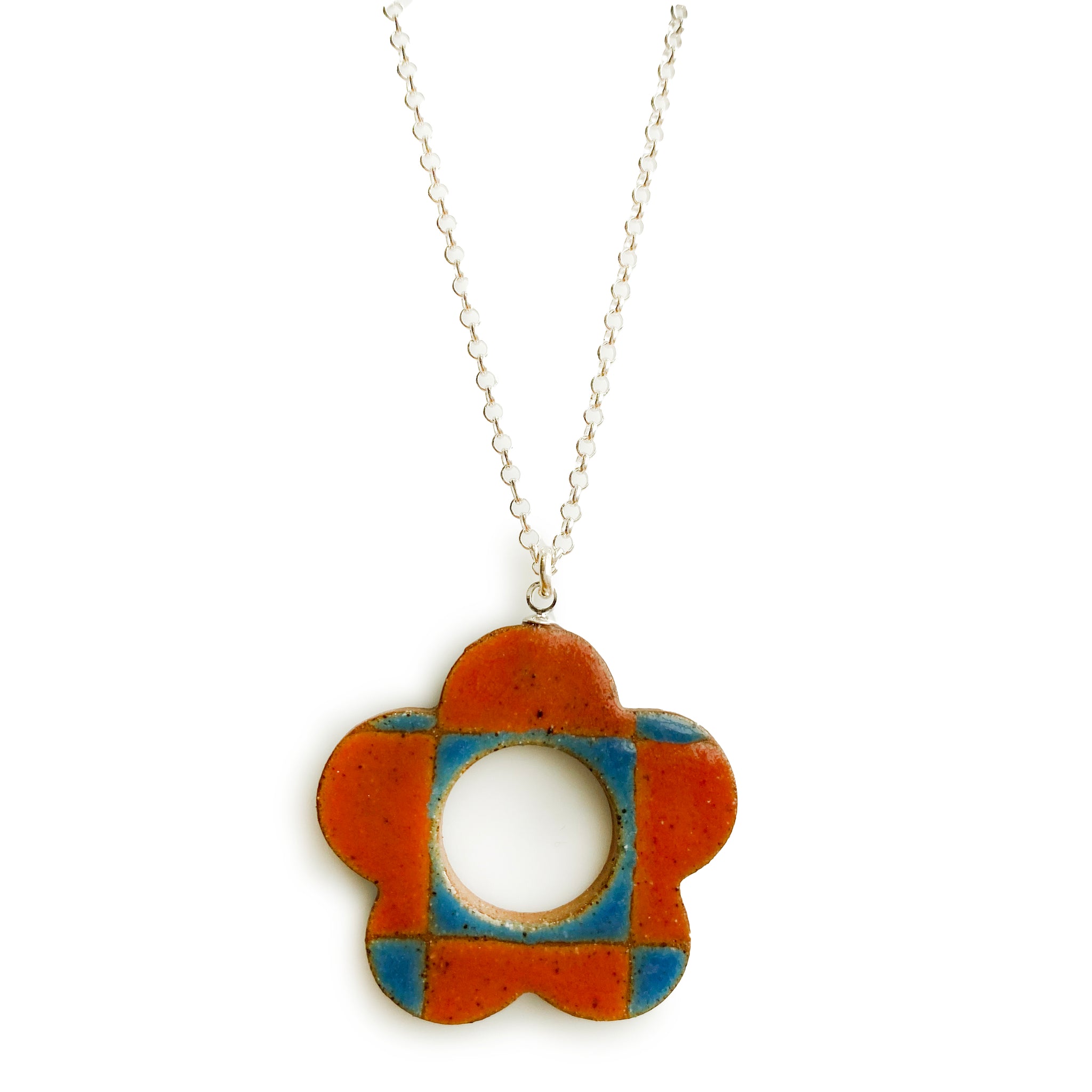 Checkered Daisy Pendant Blue and Red