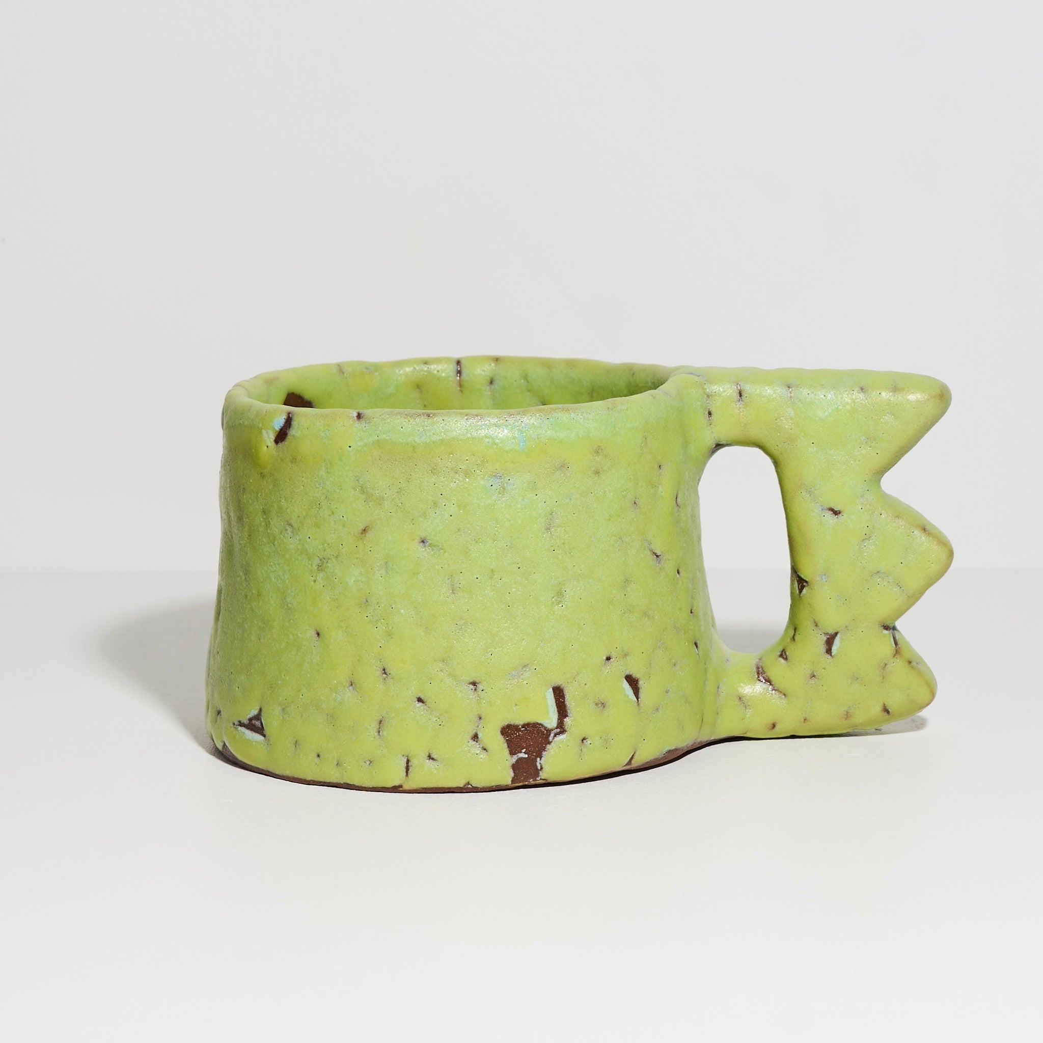 Chunky Mug with Zig-Zag Handle and Crawly Glaze