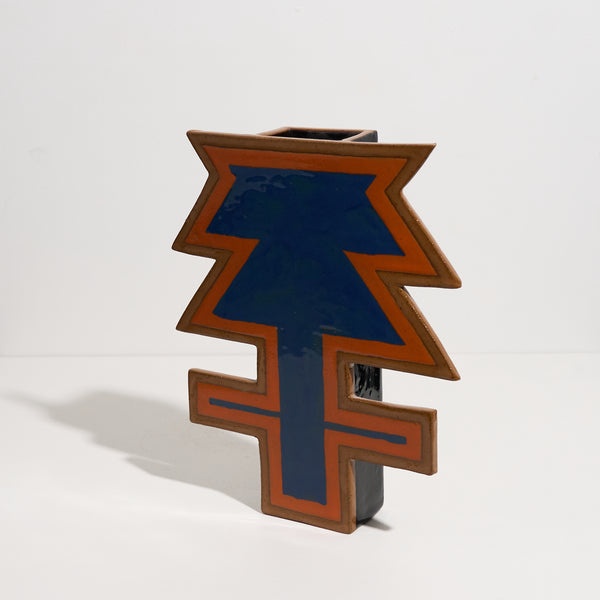 Abstract floral vase (Cinnamon edge with navy centre)