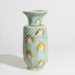 Vase with Carved Designs and Tri-colour Glaze