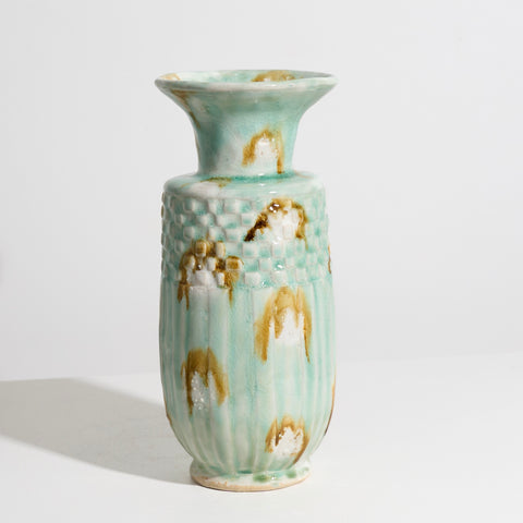 Vase with Carved Designs and Tri-colour Glaze