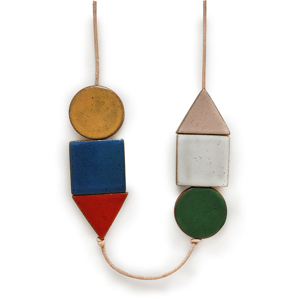Long Shapes Necklace on Natural Leather: Multi Colour