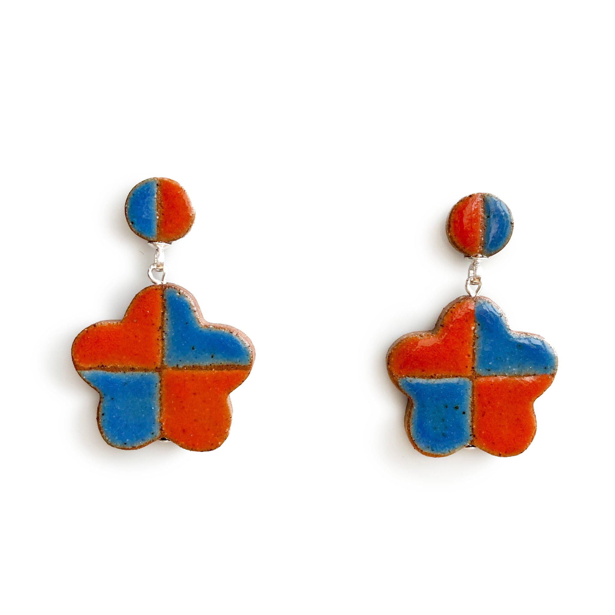 Checkered Daisy Earrings Red and Blue