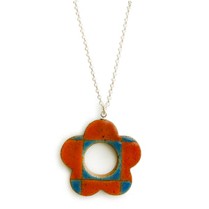 Checkered Daisy Pendant Blue and Red