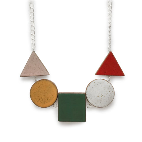Short Stacked Shapes Necklace: Multi Colored