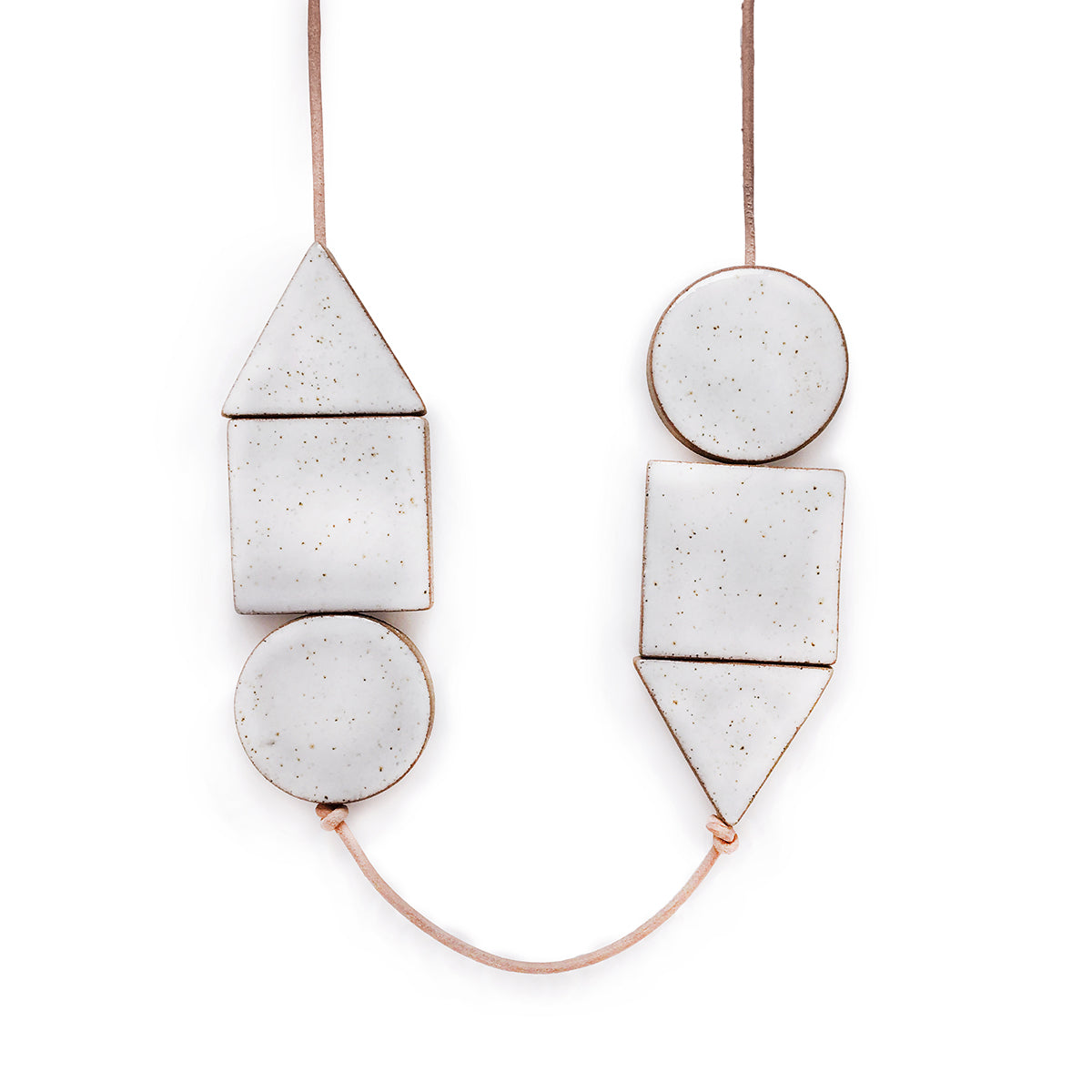 Long Shapes Necklace on Natural Leather: White