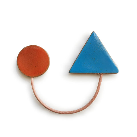 Paired Shapes Brooch: Neon Blue and Cherry Red